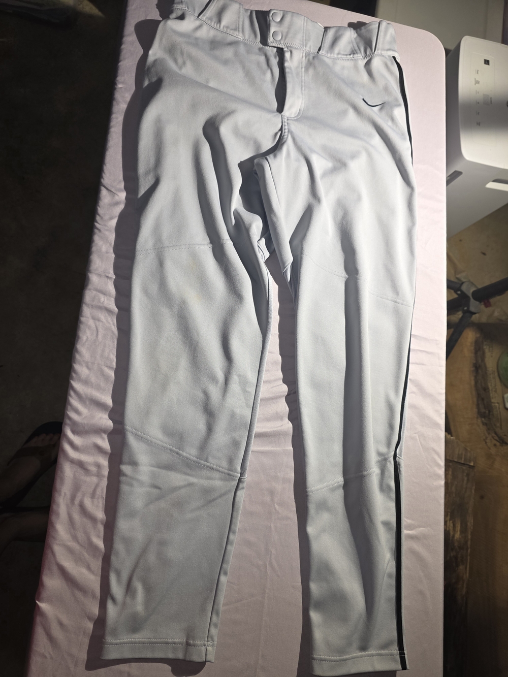 Nike Light Gray Performance Baseball Pants with Black Side Stripe